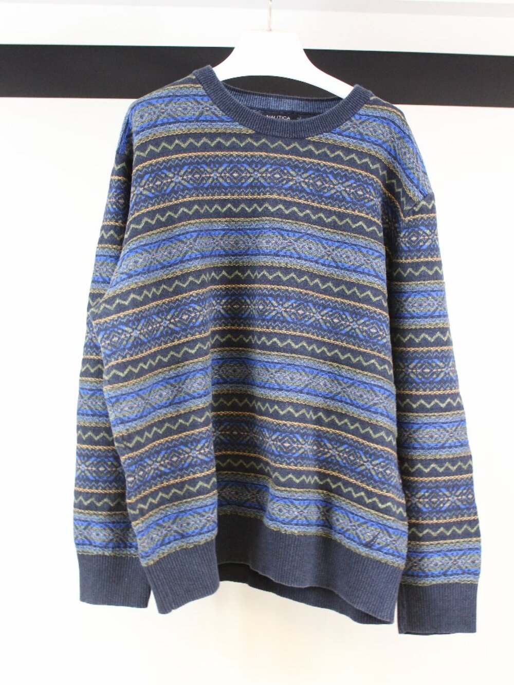Nautica Sweater XXL Fair Isle Pattern Grandpa Core Cotton Knit